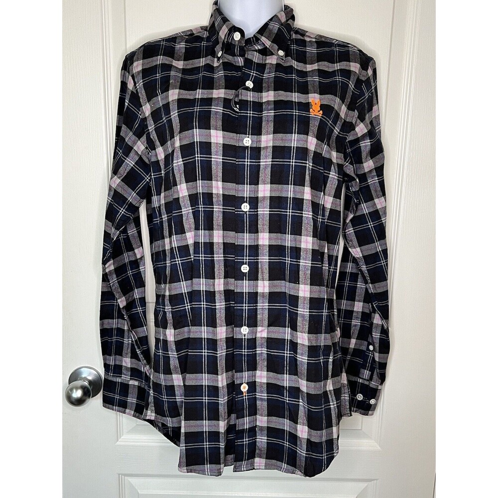 Psycho Bunny Shirt Size 2 XXS NWT Blue Black Purple White Plaid Light Flannel